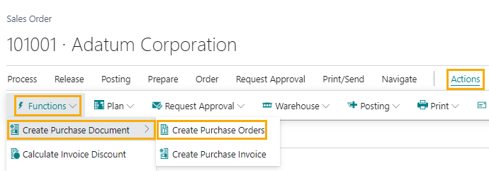 Business Central: 'Create Purchase Orders' from a Sales Order - Probitas